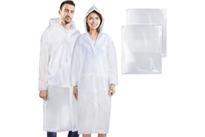 BFONS 2 Pcs Rain Ponchos for Adults Reusable，White Color EVA Raincoats for Women Men with Drawstring Hood and Sleeves，Waterproof Rain Coats Perfect for Camping, Hiking and Travel Outdoor Accessories