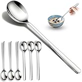 Flying Leaves Set of 6 Premium Korean Soup Spoons, 8 Inch | 18/10 Stainless Steel, Long Handle, Rice and Asian Spoon, Dishwasher Safe