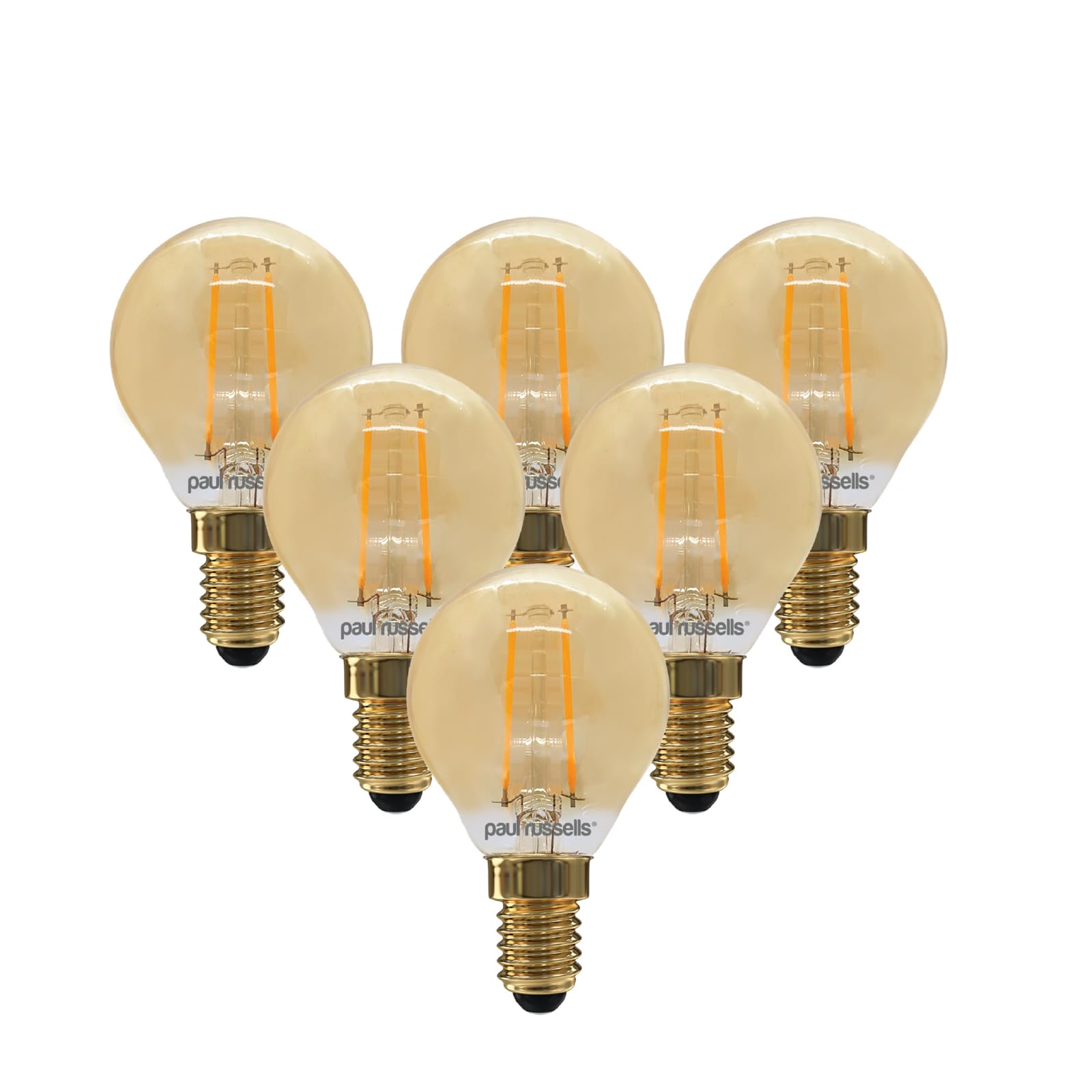 paul russells LED Filament Golf Ball Light Small Edison Screw E14, 20W Equivalent G45 Bulbs, 2.5W 200LM LED 2200K Amber Lamps, Home Ceiling Chandelier Energy Saving Lightbulbs, Pack of 6