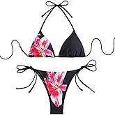 Falainetee Women's Floral Print Bathing Suit High Waisted Halter Summer Swimsuit Bikini Set