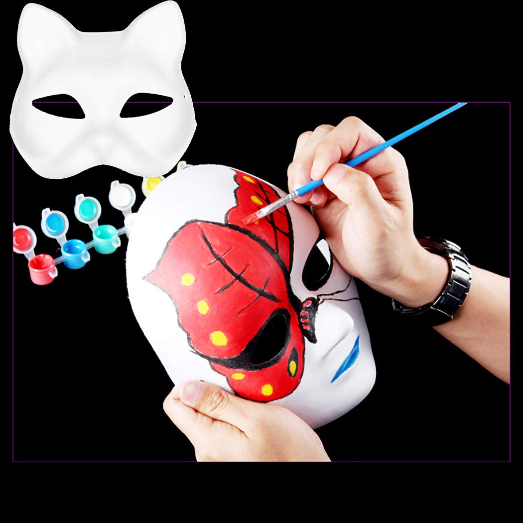 Fansport DIY Mask Cat Face Blank DIY Masks White Plain Mask Paintable Paper Mask Costume Party Mask for Halloween (12PCS)