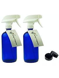 Empty Blue Glass Spray Bottle - 16 oz Refillable Container Perfect for Essential Oils, Cleaning Products, Homemade Cleaners - Durable White Trigger Sprayer w/ Mist and Stream Nozzle Settings - 2 PACK