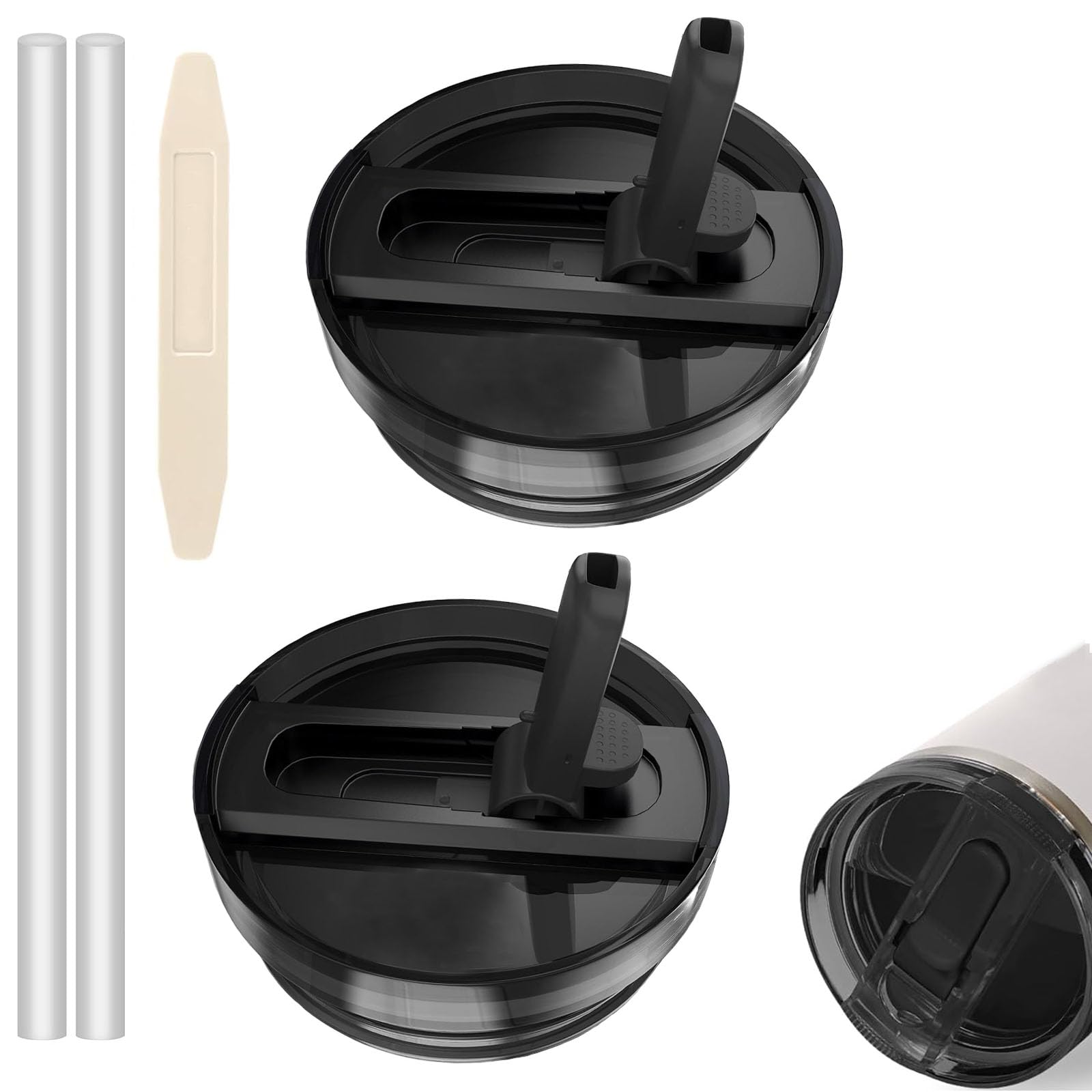 Photo 1 of 2 Pack Detachable Flip Straw Lid Replacement for 40oz Stanley Quencher and ProTour,Leak Proof Lid,No Spill Tumbler Lids Reusable Replacement for 40 oz Stanley Cup Accessories (Black)
