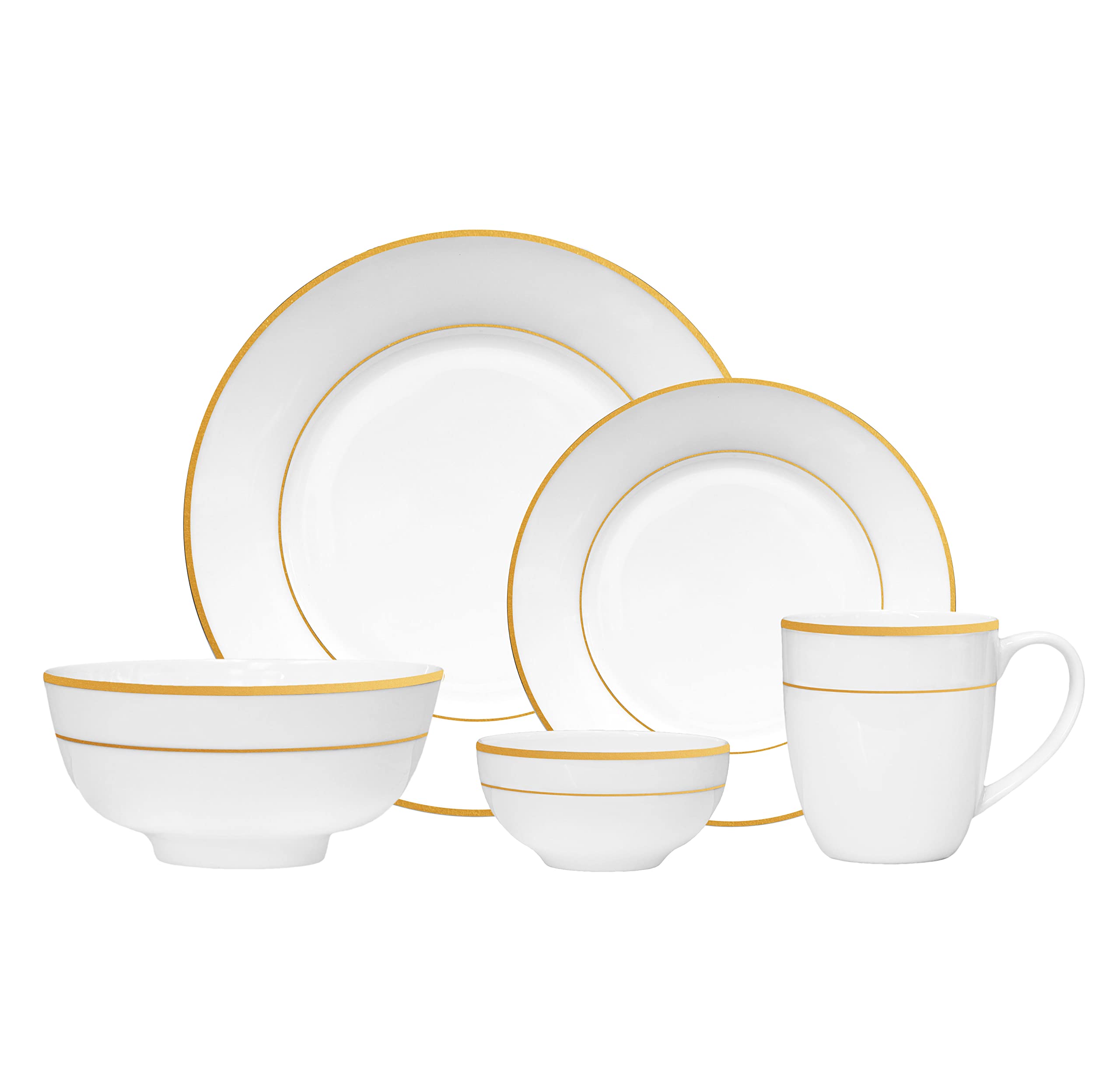 Photo 1 of Bone China Dinnerware, 20PC Set, Service for 4, Double Gold Rim, White, Microwave Safe, Elegant Giftware, Dish set, Essential Home, Everyday Living, Display, decoration, Kitchen Dishes, Dinner set