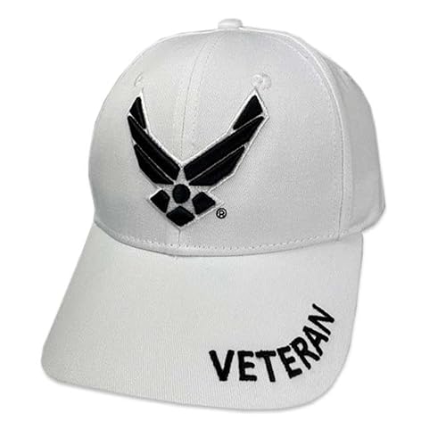 US Air Force Veteran White Baseball Hat with Embroidered Air Force