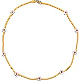 XJCMOON Colorful beaded necklaces for women,Flower Boho Bead Choker Necklace,Beach Necklace 14K Gold Plated,Summer Handmade Jewelry Gifts,handmade necklace for girls (yellow)