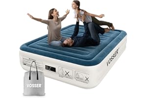 VOSSER Queen Air Mattress with Built-in Pump,18''Fast & Easy Inflation/Deflation Inflatable Mattress, Foldable Blow Up Mattress with Storage Bag, Inflatable Bed for Home, Camping & Guests