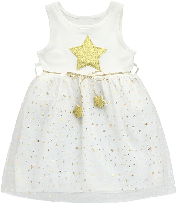 Amazon Co Jp 花千束 キラキラ星 ワンピース 子供服 ふんわり チュールスカート 可愛い ドレス 白 黒 女の子 夏服 発表会 結婚式 誕生日 子供の日 プレゼント 90cm 130cm 1 白 服 ファッション小物