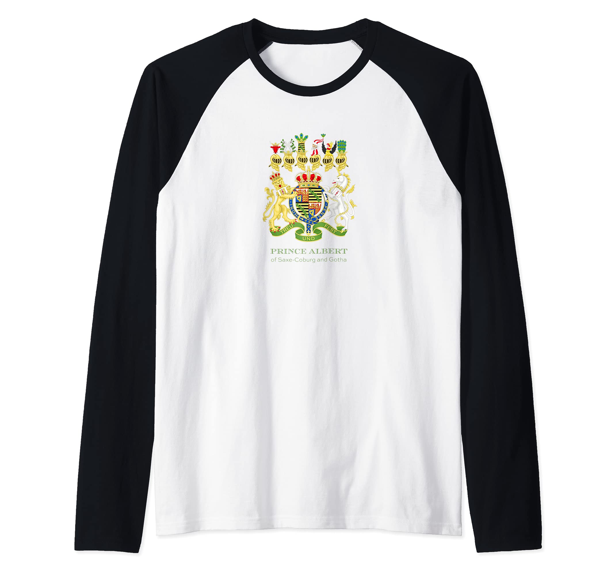Royal Coat of Arms, Albert, Prince Consort, Victoria Regina Raglan Baseball Tee