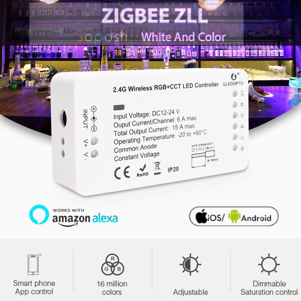 Smart ZigBee RGBCCT LED Strip Controller Compatible with Hue Bridge,Amazon Echo Plus Alexa and Lightify Hub for APP/Voice Control 6 Wire RGBW LED Strips,only a ZIGBEE Controller - Image 3