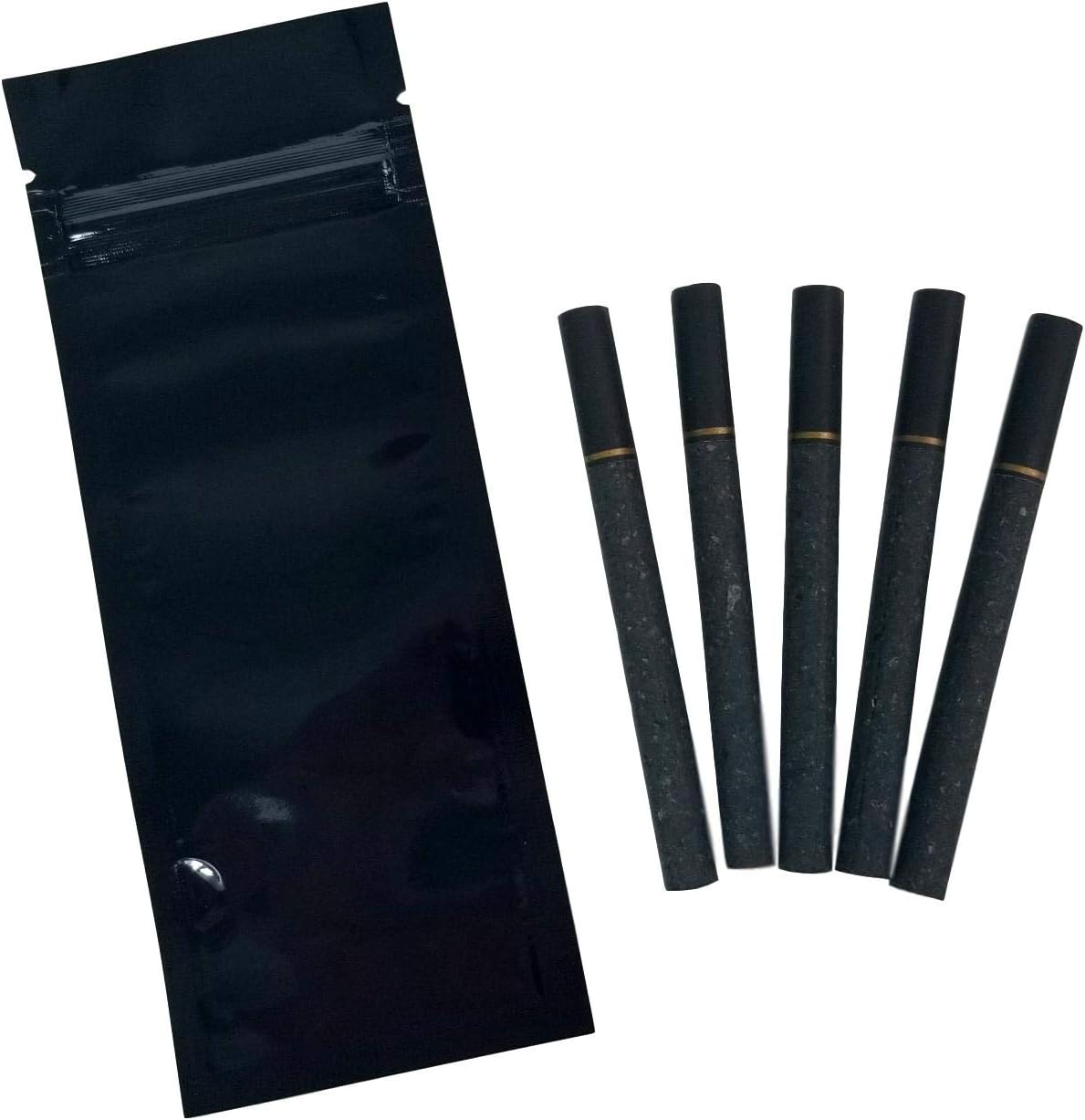 Mylar Smell Proof Joint Bags - 6"x2.5" Premium Black Resealable MMJ Cigarette Cigar Blunt Discrete Airtight Herb Hemp Food Freshness Storage Pouch (100)
