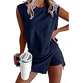 Opemiby Summer Sets Women 2 Piece Outfits Sleeveless Tank and Elastic Waist Skort Travel Vacation Matching Athletic Set