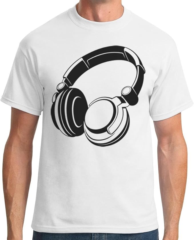 Mens Headphones Graphic TShirt, 4X, White Clothing