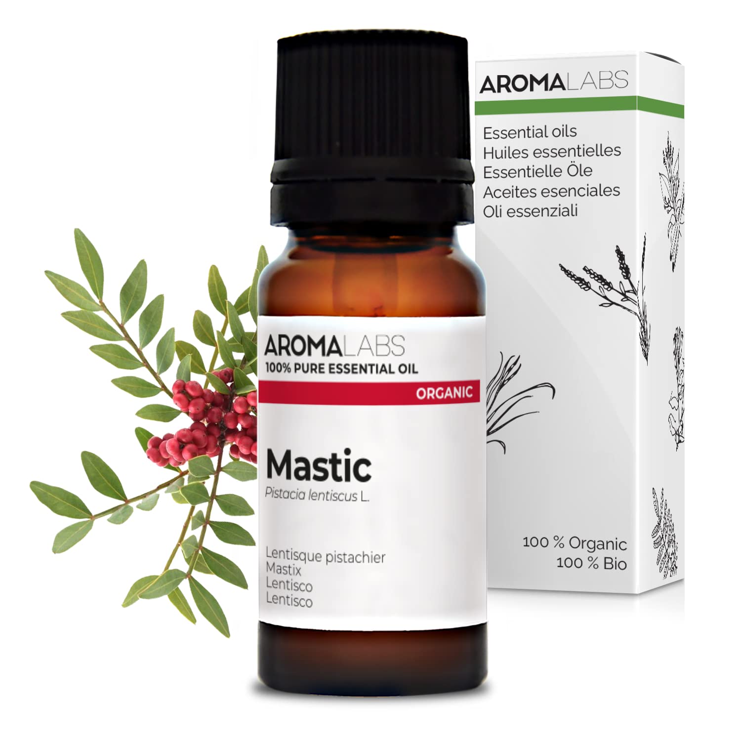 BIO - Mastic Essential Oil - 10mL - 100% Pure, Natural, Chemotyped and AB Certified - AROMA LABS (French Brand)