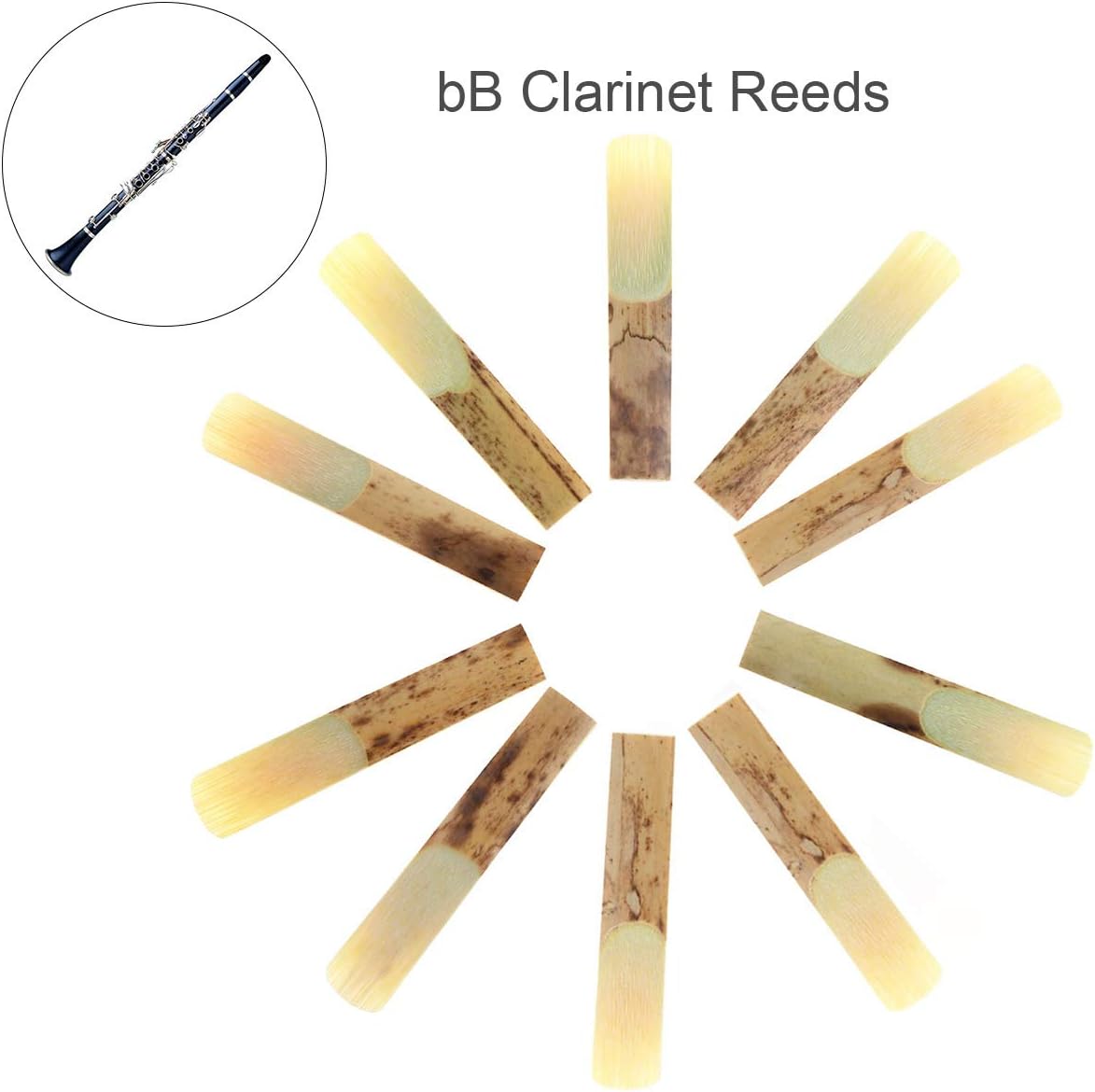 OriGlam 10 Pack Bb Clarinet Reeds, Professional Bb Strength 2.5, Clarinet Traditional Bamboo Reeds for Mouthpiece Parts