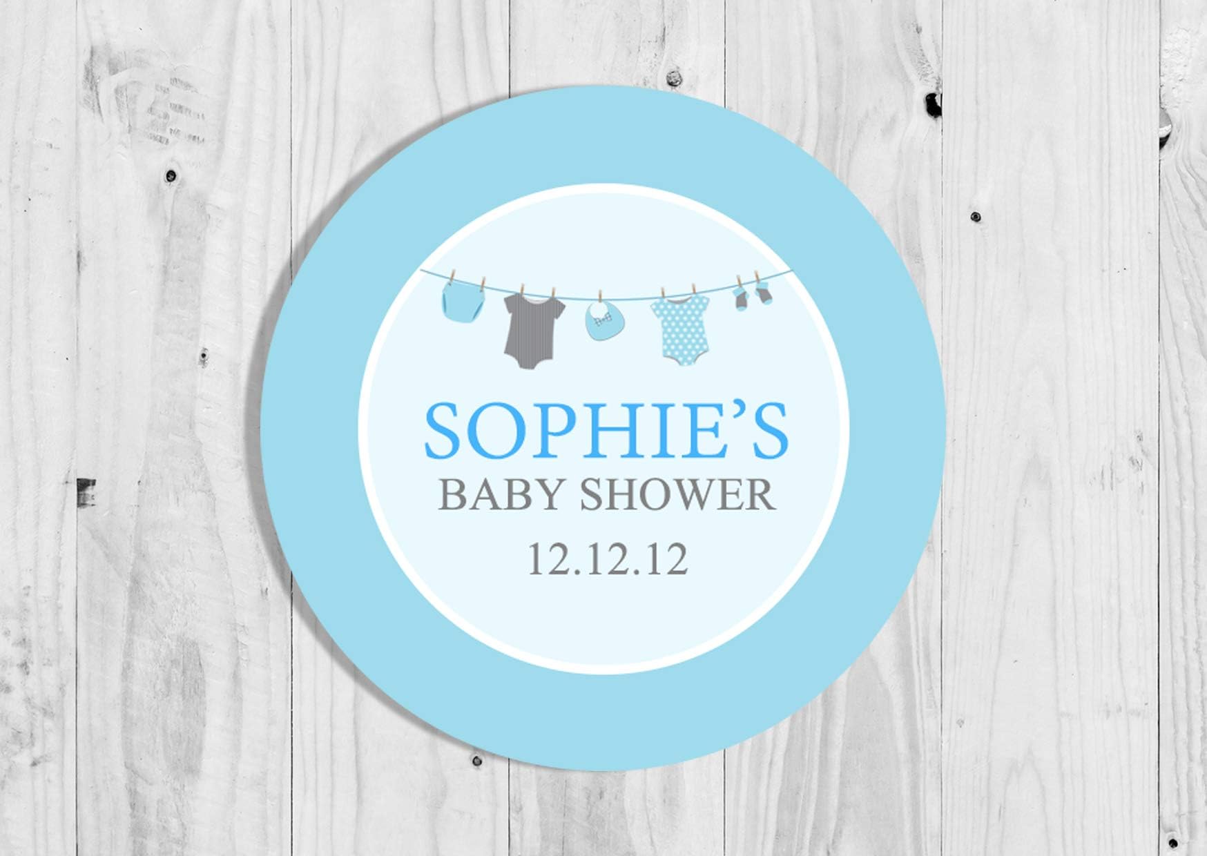 Personalised Blue Washing Line Baby Shower Thank You Stickers - Pack of 35 | Blue Washing Line Stickers | Sweet Cone Stickers (Matte)