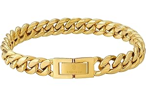 KRKC&CO Men’s Cuban Link Bracelet, Christmas Gift 18K Gold Plated/Stainless Steel Bracelet 8/10/12mm, Anti-Allergies Anti-Tar