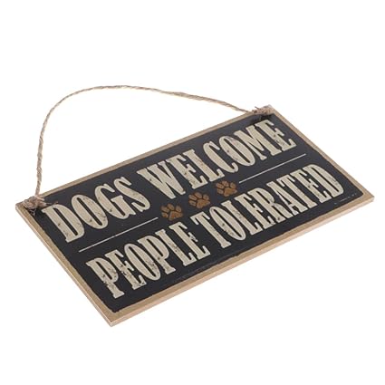Kawn Vintage Dogs Welcome People Tolerated Board Plaque Wooden Sign Hanging Decor with Jute Twine