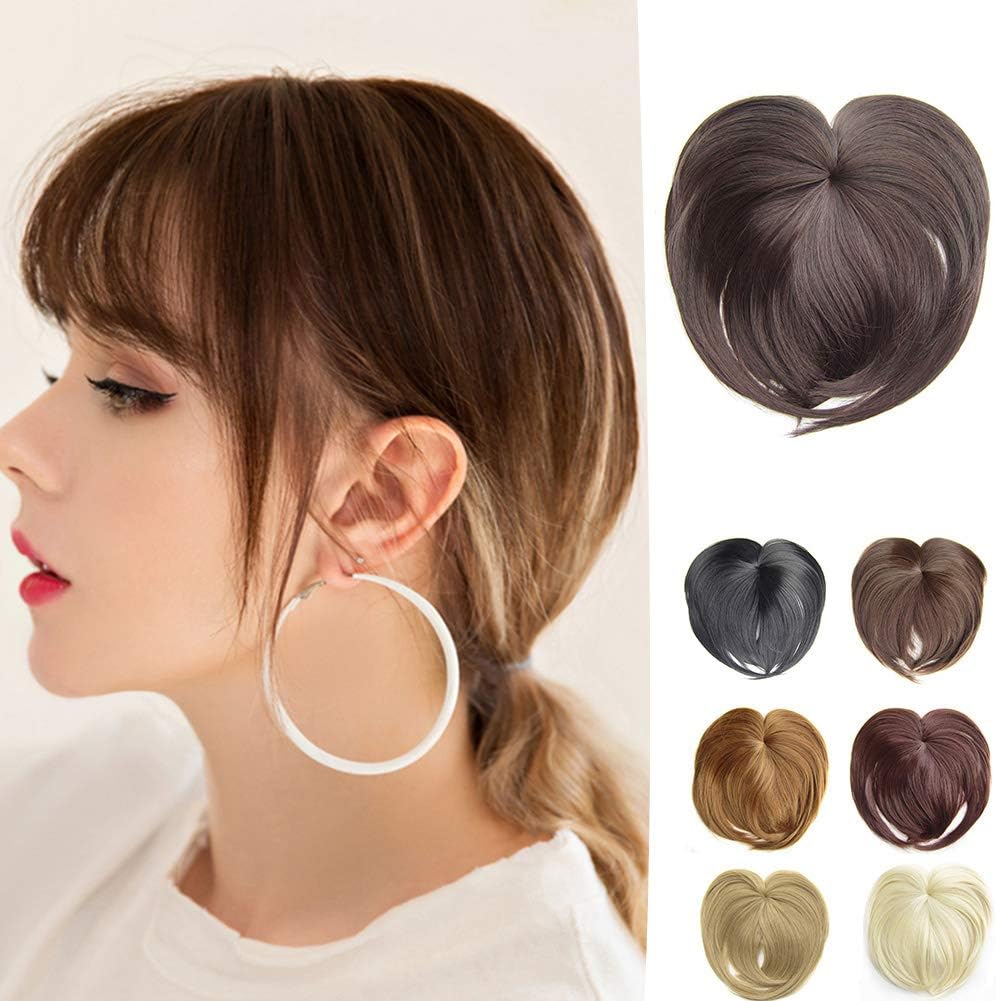 PrettyWit Clip on Bangs Fringe with Temples Neat Front Bangs Extensions-Darkest Brown & Dark Auburn M2/33