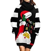Jumppmile Womens Ugly Christmas Xmas Oversize Turtleneck Pullover Sweater Dress with Pockets