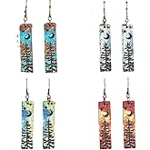 Handmade Bohemian Colorful Vintage Nature Wooden Night Forest Dangle Drop Earrings Boho Lightweight Geometric Bar Star Moon Tree Printed Wood Earring for Women Statement Jewelry Gifts