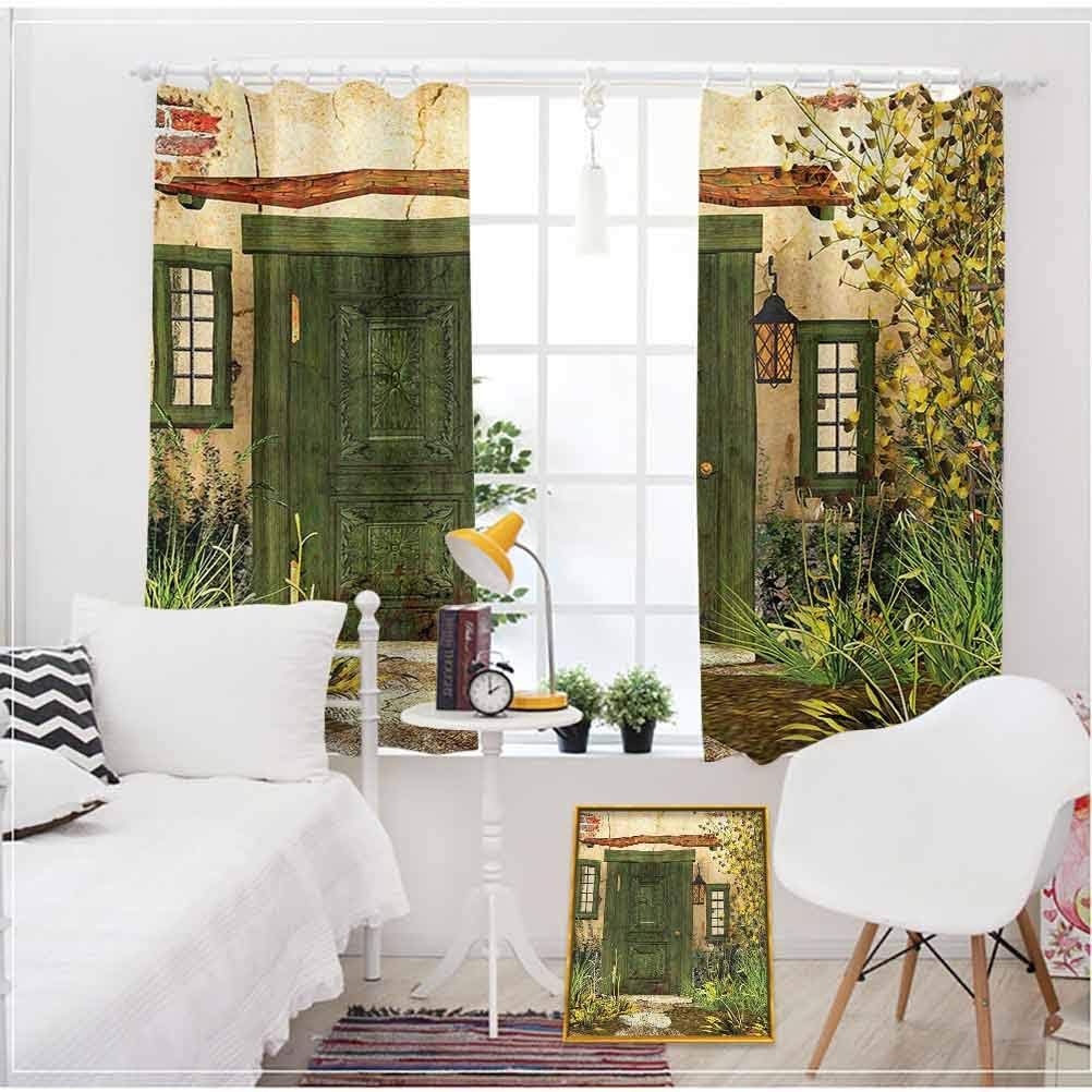 All Of Better Rustic Modern Minimalist Style Curtains Cottage Door Overgrown Bushes Grass Tree Garden Brick Fairy Tale Countryside Bedroom Curtains Living Green Ivory Yellow W84 X L45 Inch Amazon Ca Home Kitchen