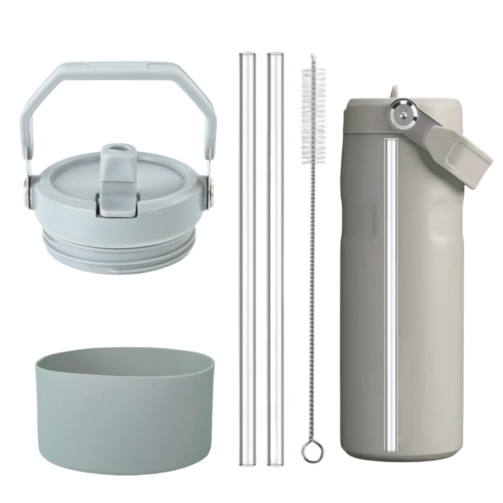 Photo 1 of 1pcs Tumbler Lid Replacement Fit for Stanley IceFlow Flip Straw 2.0 Water Bottle 24oz, Plus Protective Silicone Boot for Iceflow 24 OZ, with 2 Straw Replacement and 1 Cleaner Brush (Grey, 24oz)