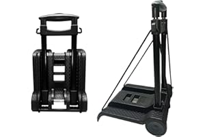 FELICON Portable Folding Hand Truck Lightweight Trolley Compact Utility Cart with 50kg/110lbs Heavy Duty 2 Wheels Solid Construction Adjustable Handle for Moving Travel Shopping Office Luggage Use(BY07-Black)