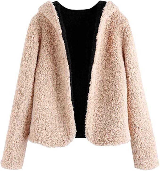 zaful hooded open front lamb wool teddy coat