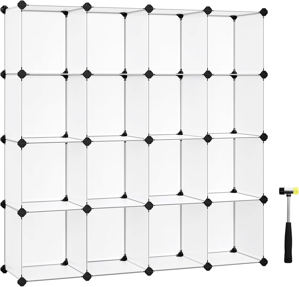 SONGMICS Shoe Rack LPC44L 16 Cubes Storage Rack White Semi-Transparent Large