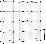 SONGMICS Shoe Rack LPC44L 16 Cubes Storage Rack White Semi-Transparent Large