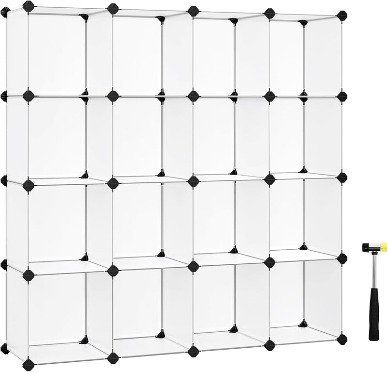 SONGMICS Shoe Rack LPC44L 16 Cubes Storage Rack White Semi-Transparent Large
