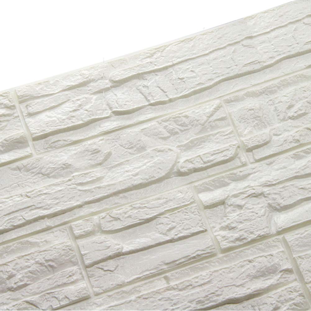 Ray-Velocity PE 3D Foam Brick Wallpaper, WANWEITONG DIY Self Adhesive 3D Wall Stickers Wallpaper Embossed Brick Ceramic Tile Stone Wall Panels for Living Room Home Office Décor (12 Pcs, White)