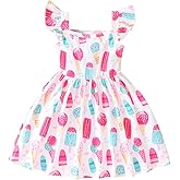 Popshion Girls Dresses Flutter Sleeve Swing Sundress Toddler Summer Clothes Kid Birthday Party Sleeveless Dress 1-8 Years Old