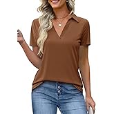 Imily Bela Womens Short Sleeve Polo Shirts V Neck Business Dressy Casual Tops Summer Collared Trendy Tees