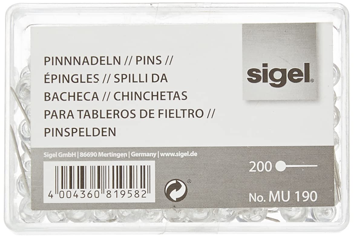 SIGEL MU190 Plastic Head Pins, 1.5 cm long, transparent, 200 Pieces