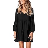 Amoretu Womens Tunic Dress Long Sleeve V Neck Casual Loose Flowy Swing Shift Dresses