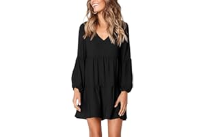 Amoretu Womens Tunic Dress Long Sleeve V Neck Casual Loose Flowy Swing Shift Dresses
