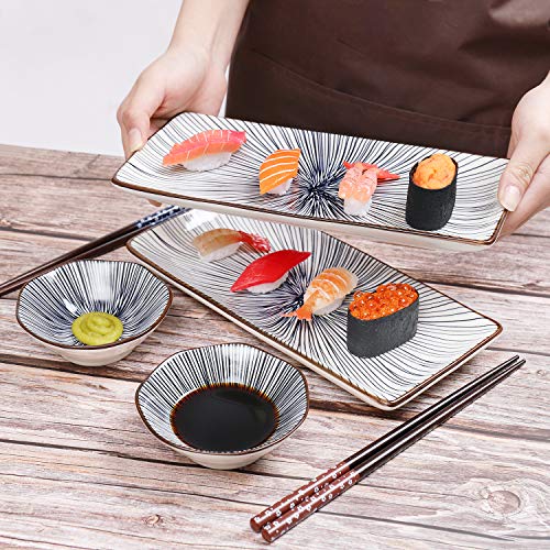 6 piece sushi plate set, 10inch ceramic rectangle sushi dishes, sushi