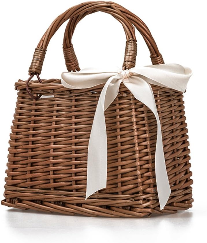 Handmade Handbag Woven Rattan Bag,Women Summer Beach Bags, Household Woven package Retro Style Rattan Handmade Weave Tote Perfect for Travels Beaches Shopping Parties