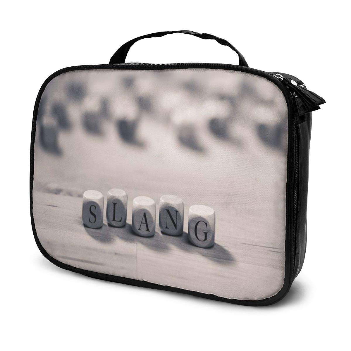 SZshenya Waterproof Cosmetic Bag With Handle， Portable Travel Cosmetics Bag For Women Communication Alphabet Slang Word On Wooden Cubes Block Dice