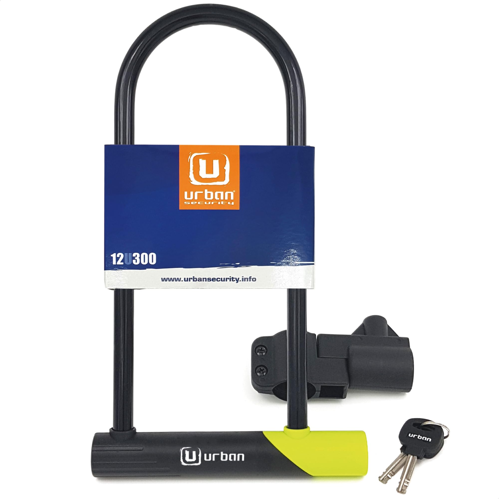 urban 12U300 High Security Bicycle U Lock, Lightweight & Wide 15mm/0.59in Hardened Steel Shackle, Double Locking Mechanism, Anti-Pick Lock, Easy Transport Holder, Anti Theft for Bike E Scooter Ebike