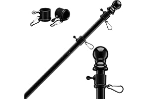 FLY HAWK Flag Pole kit for Outside House - Black 6FT Tangle Flagpole Kit for American Flag - 3x5/4x6 Flags Heavy Garden flagpole-Professional Metal Flag Pole for House truck in a parade Garden Yard Residential or Commercial