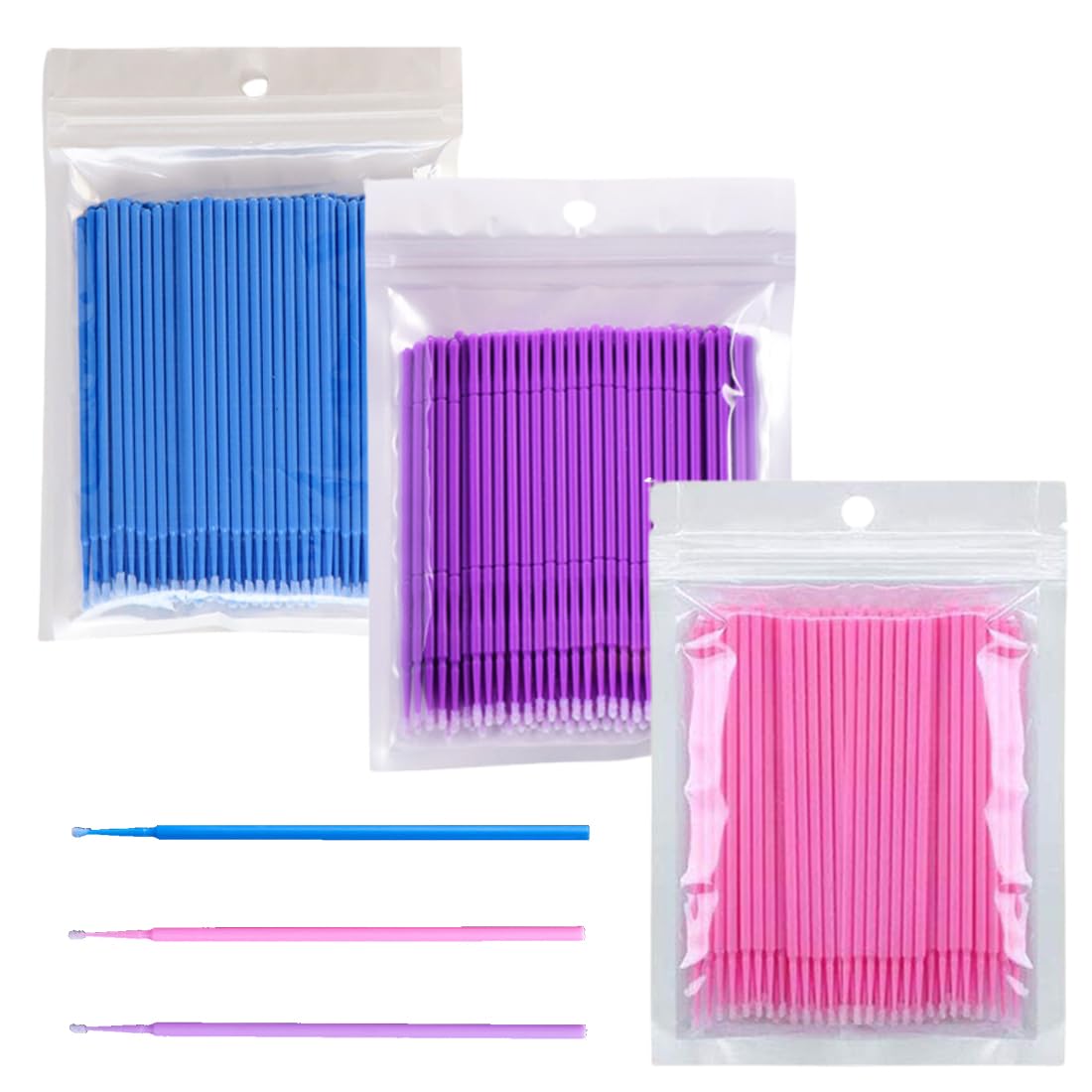 ZKSXOA 300pcs Micro Applicators Brushes Wands,Disposable Applicator Eyelash Brushes Make Up Mascara Brushes for Eyelash Extension,3 Colors