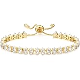 KissYan Tennis Bracelet for Women, 14K Gold Plated Cubic Zirconia Adjustable Slider Bracelets Trendy Jewelry Gift