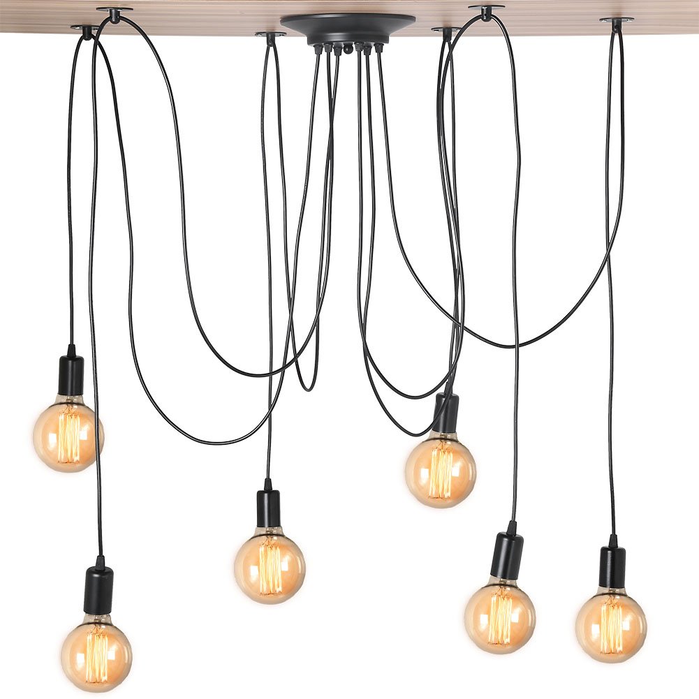 Vintage Retro Industrial 6 Arm Pendant Light E27 Chandelier for Dining Room Bedroom Ceiling Spider Ceiling Lamp Metal Hanging Light with DIY Installation