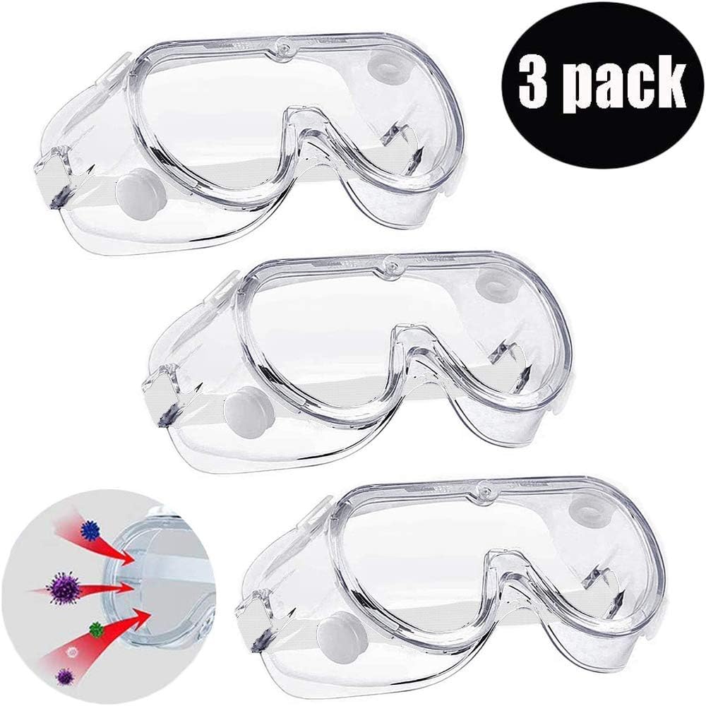 Safety Glasses Protective Goggles - Zodight Goggles/Prevent Saliva/Anti Fog Goggles/Eye Protection Clear Goggles, Lab, Personal or Professional Use (3 Pack)