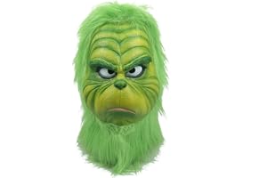 Halford Green Monster Mask, Christmas Monster Role Play Head Mask, Funny Latex Xmas Cosplay Party Props for Adults