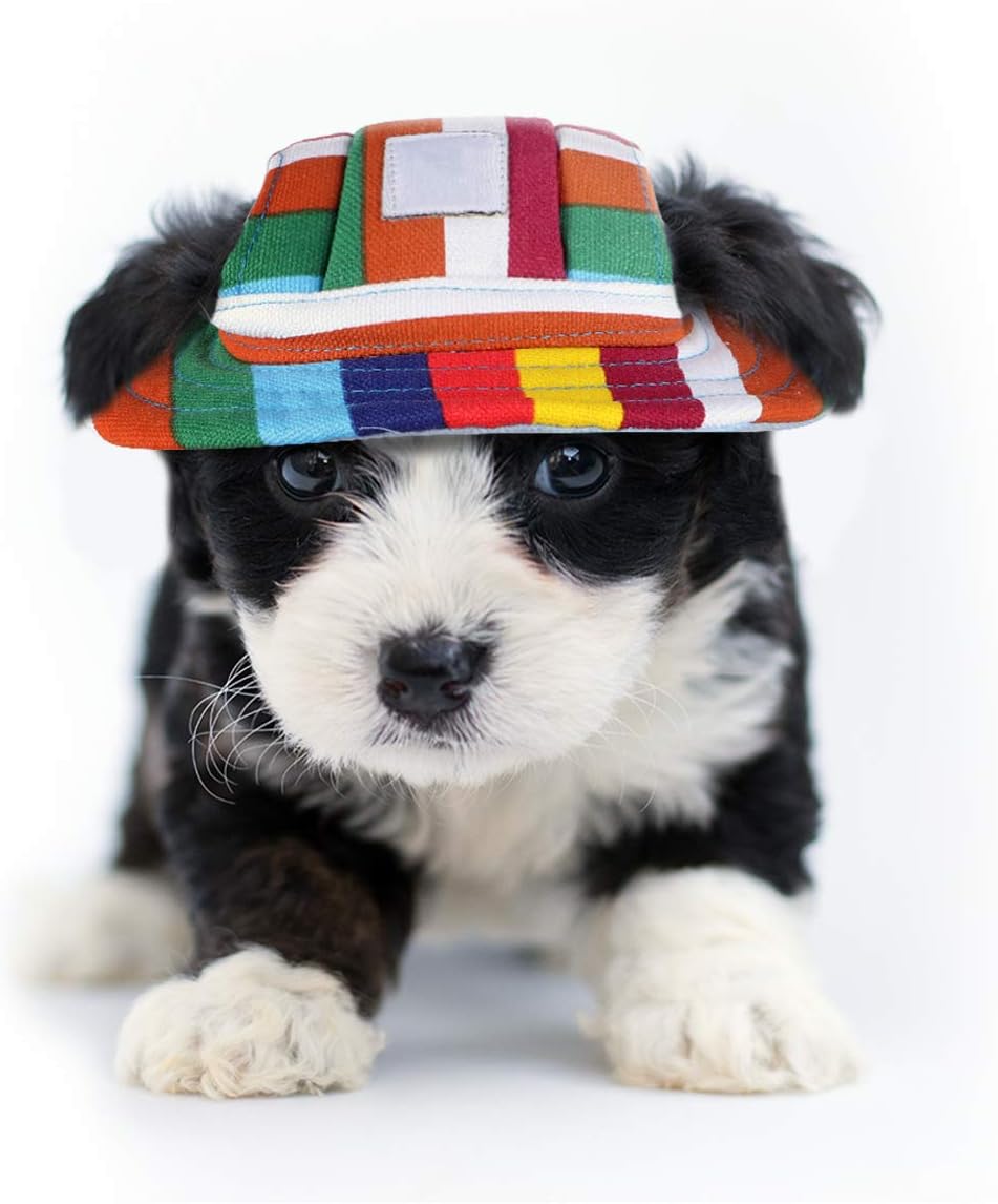 WINOMO Round Brim Pet Cap Stripe Pet Dog Mesh Porous Sun Cap with Ear Holes for Small Dogs (S) : Pet Supplies