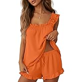 Lepunuo Pajamas for Women Summer 2 Piece Pjs Ruffle Tank Top Shorts Sleepwear Sets Cute Bridal Pajama Outfits
